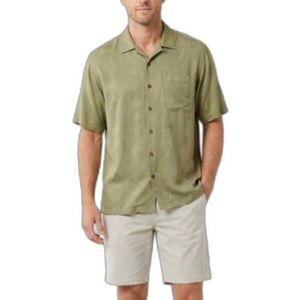Tommy Bahama Men's Mossy Green 100% Silk Palm Jacquard SS Hawaiian Shirt Sz L